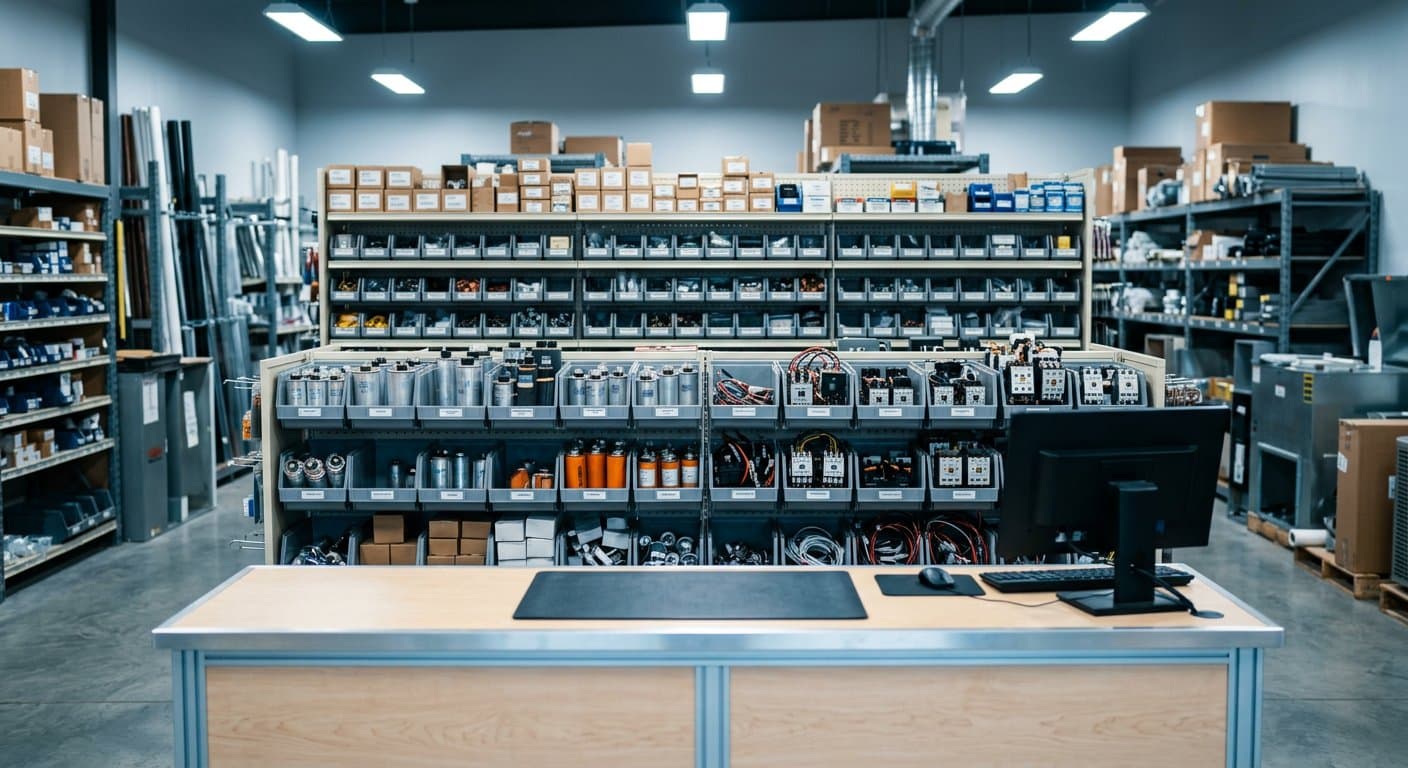Retail counter with organized parts displays